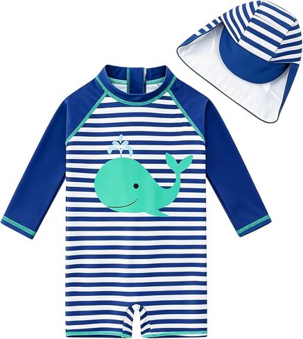 ADUKIDE Baby Boys Swimsuit Size 0-24 Months One Piece Bathing Suit Rash Guard Zipper Sunsuit with Hat UV Protection in Kuwait