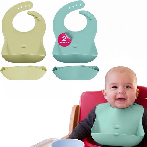 Abiie Ruby Wrapp Silicone Bibs for Babies with Front Pocket - Waterproof Bib - Stain Resistant - Silicone Toddler Bibs in Saudi Arabia