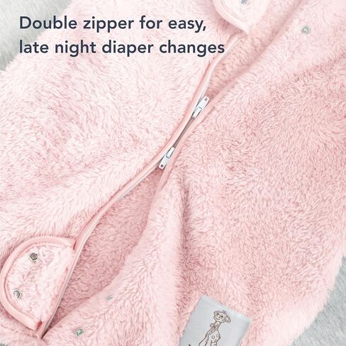Little Giraffe Chenille Dream Sack, Pink - 1 TOG Sleep Sack 0-6 Months with Double-Zipper Design for Easy Diaper Changes - Ultra-Soft Baby Wearable Blanket with Chin and Zipper Guards in Saudi Arabia