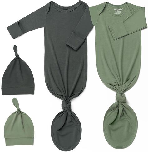 2Pk Newborn Knotted Gown Set, Soft Baby Sleep Sack & Hat, Boys Girls Clothes, Easy Diaper Change Baby Gift in Kuwait