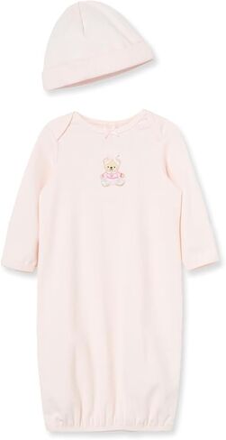 Little Me Clothes for Baby Girls' 2-Piece Nightgown and Cap Set 100% Cotton with Elastic Bottom, Baby Essentials in Kuwait