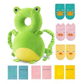 JunNeng Baby Head Protector Backpack for 3 Knee Pads + 3 Socks, Butterfly | Soft, Breathable, Adjustable,Baby Fall Back Head Protector with Knee Pads + Anti-Slip Socks for Crawling Walking Falling in Saudi Arabia