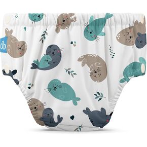 Charlie Banana Reusable Swim Diaper, Washable, with Easy On and Off Snaps for Baby Girls Boys, Soft and Snug Waterproof Fit to Prevent Leaks - Seally, Size XS (9-14 lbs) in Saudi Arabia