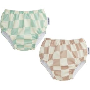 Tiny Twinkle Pull-Up Reusable Swim Diapers 2-Pack | Waterproof and UPF 50+ Sun Protection | Lightweight and Absorbent | Machine Washable(Sage,Beige Checkers,6-12M) in Kuwait