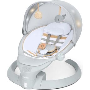 Ingenuity InLighten 5-Speed Baby Swing - Swivel Infant Seat, 5 Point Safety Harness, Nature Sounds, Lights - Van Elephant in Kuwait