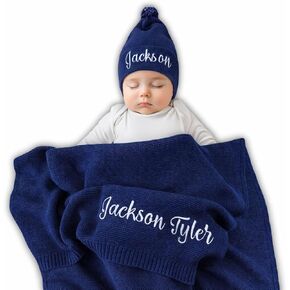 Personalized Baby Blanket, 100% GOTS Organic Certified, Customized Swaddle Blanket with Name, Receiving Blankets for Boys and Girls, Perfect Custom Gifts for Newborns, Kids and Baby Showers Navy in Kuwait