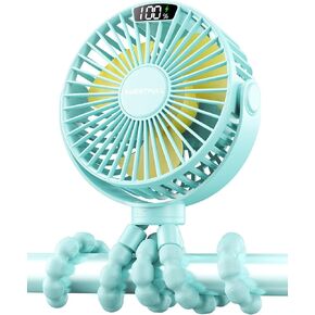 SWEETFULL [2026 Upgrade Portable Stroller Fan with LED Display, 4 Speed Rechargeable Mini Clip On Fan, 360° Rotate Flexible Tripod Better Cooling Small Baby Fan for Car Seat Crib Travel Treadmill in Saudi Arabia