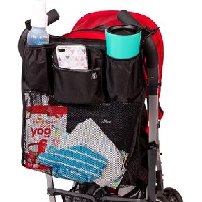 J.L. Childress Disney Baby Cups 'N Cargo Stroller Caddy Organizer with Cup Holder - Stroller Accessories Bag, Travel Essential, Mesh Storage Attachment, Universal Fit - Mickey Mouse, Black in Kuwait