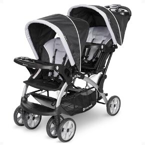 Baby Trend Double Infant and Toddler Stroller w/ Harness and Basket, Sit N' Stand, Stormy - Convertible Twin and Tandem Strollers for Babies in Kuwait