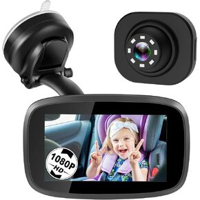 1080P Baby Car Mirror, Shybaby 4.3" Baby Car Camera Monitor with 170° Wide View, HD Night Vision Function and Reusable Sucker Bracket, Safety Rear Facing Cars Set Camera for Infants Kids Toddlers in Kuwait