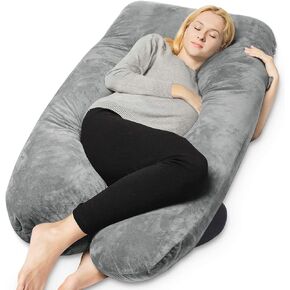QUEEN ROSE Pregnancy Pillow, U Shaped Full Body Pillows for Sleeping Support, 55 Inch Maternity Pillow for Pregnant Women with Cooling Silky Cover, Blue in Kuwait