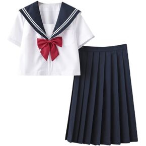 Japanese School Girls JK Uniform Short Sleeve Sailor Uniform Pleated Skirt Set Cosplay Outfit Costumes in Kuwait