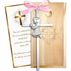 Baptism Gifts for Boys & Girls,First Communion Gifts for Kids,Christening Baby Shower Party 6in Praying Cross (1pc Silver Boy with Wooden Box) in Kuwait