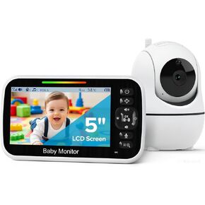 GoodBaby 5" Baby Monitor with Camera and Audio | No WiFi Secure FHSS, 30-Hour Battery, Remote PTZ, Auto Night Vision, Room Temperature, Two-Way Audio，Lullabies，1000ft Range in Kuwait