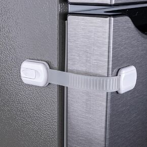 2-Pack Child Proof Fridge Lock with Adhesive - Adjustable Baby Proofing Straps - Refrigerator Lock for Kids - Freezer Latch to Keep Door Closed - for Toddlers, Cats, & Dogs - Universal Compatibility in Saudi Arabia