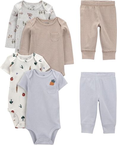 Simple Joys by Carter's Baby 6-piece Bodysuits (Short and Long Sleeve) and Pants Set in Kuwait