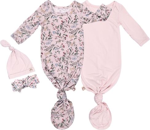 2-Pack Knotted Baby Gowns & Caps - Hospital Outfit Sleep for Girls & Boys, Easy Tie Sleeper Gowns in Kuwait