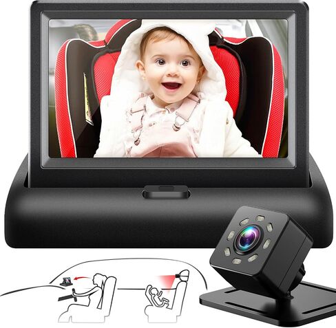 Baby Car Mirror with 4.3'' HD Night Vision Function Display, Safety Car Seat Camera with Wide Crystal Clear View, Easily Observe The Baby’s Move(Not USB) in Kuwait
