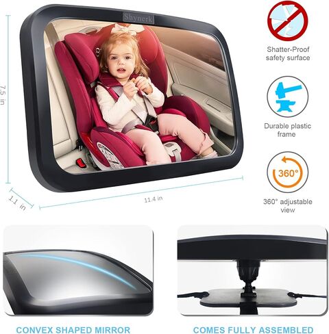Shynerk Baby Car Mirror, Safety Car Seat Mirror for Rear Facing Infant with Wide Crystal Clear View, Shatterproof, 360° Rotation, Crash Tested and Certified in Kuwait