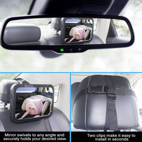 Shynerk Baby Car Mirror, Safety Car Seat Mirror for Rear Facing Infant with Wide Crystal Clear View, Shatterproof, 360° Rotation, Crash Tested and Certified in Kuwait