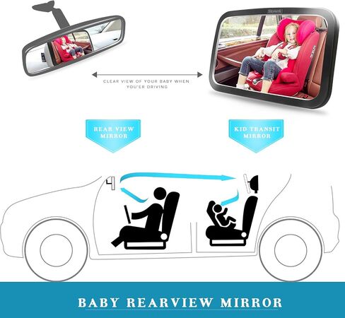 Shynerk Baby Car Mirror, Safety Car Seat Mirror for Rear Facing Infant with Wide Crystal Clear View, Shatterproof, 360° Rotation, Crash Tested and Certified in Kuwait