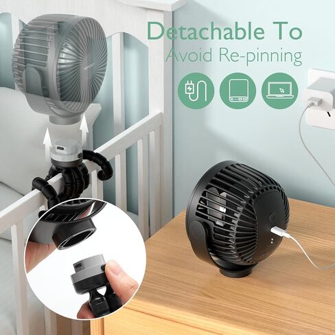 Momcozy 8000mAh Portable Stroller Fan | 27H Ultra-long Battery Life | Detachable 4 Speed 360°Rotate | 2 Modes LED Night Light, USB Rechargeable Handheld Cooling Fan for Travel, Car Seat, Bedroom in Saudi Arabia