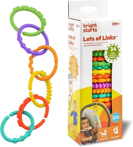Bright Starts Lots of Links Rings Toys for Stroller or Carrier Seat, BPA-Free, Ages 0 Months Plus, Multicolor, 24 Count in Kuwait