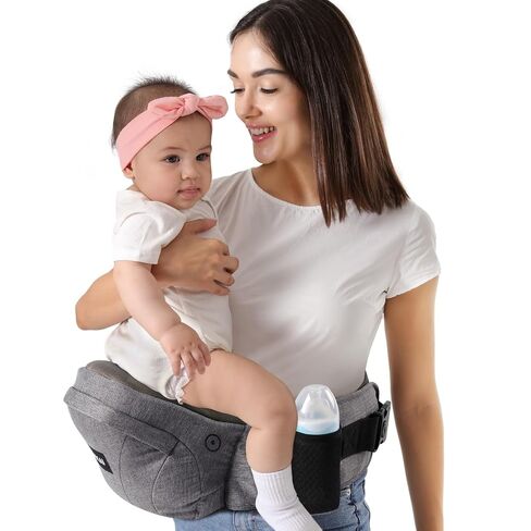 HKAI Baby Hip Carrier,Baby Carrier with Adjustable Waistband & Breathable Mesh, Ergonomic Carrier with Non-Slip Hip Seat Surface for Newborns & Toddlers (Grey) in Kuwait