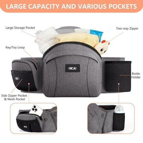 HKAI Baby Hip Carrier,Baby Carrier with Adjustable Waistband & Breathable Mesh, Ergonomic Carrier with Non-Slip Hip Seat Surface for Newborns & Toddlers (Grey) in Kuwait