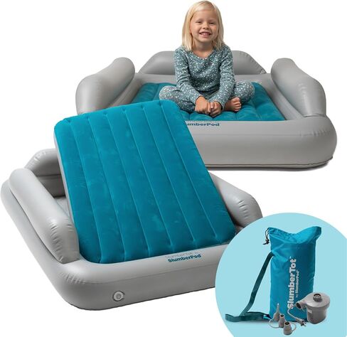 SlumberPod SlumberTot Inflatable Toddler Travel Bed - Portable Kids Air Mattress with Safety Bumpers - Perfectly Sized Ideal for Travel or Home Use - Includes Electric Pump | Portable Kids Air Mattress, Designed for SlumberPod or Standalone, Travel or Hom in Kuwait
