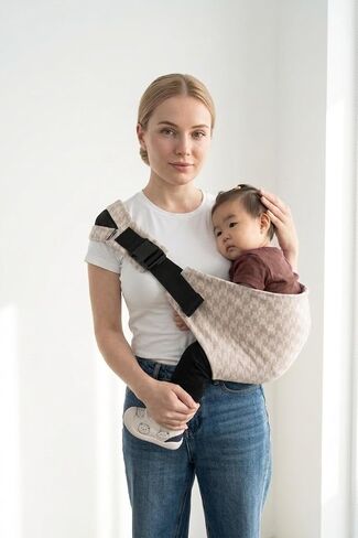 Baby Sling Carrier for Toddler, Houndstooth Baby Carrier Sling, Premium Cotton Linen Adjustable in Both Front and Back Shoulder Strap, Portable and Lightweight Toddler Carrier in Kuwait
