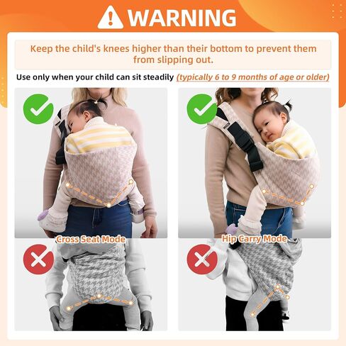 Baby Sling Carrier for Toddler, Houndstooth Baby Carrier Sling, Premium Cotton Linen Adjustable in Both Front and Back Shoulder Strap, Portable and Lightweight Toddler Carrier in Kuwait