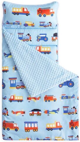 Wake In Cloud - Toddler Nap Mat with Pillow and Minky Fleece Blanket, for Kids Boys Ages 3 Plus in Daycare Preschool Kindergarten, Roll Up Sleeping Bag, Planes Trains Trucks in Kuwait