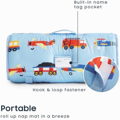 Wake In Cloud - Toddler Nap Mat with Pillow and Minky Fleece Blanket, for Kids Boys Ages 3 Plus in Daycare Preschool Kindergarten, Roll Up Sleeping Bag, Planes Trains Trucks in Kuwait
