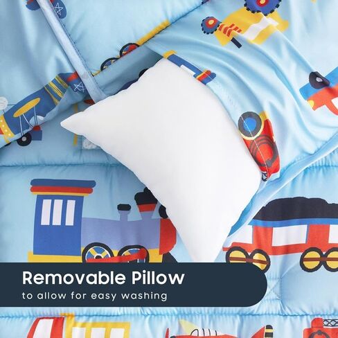 Wake In Cloud - Toddler Nap Mat with Pillow and Minky Fleece Blanket, for Kids Boys Ages 3 Plus in Daycare Preschool Kindergarten, Roll Up Sleeping Bag, Planes Trains Trucks in Kuwait