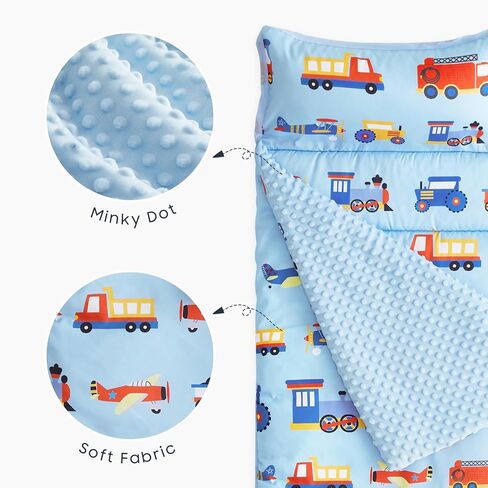 Wake In Cloud - Toddler Nap Mat with Pillow and Minky Fleece Blanket, for Kids Boys Ages 3 Plus in Daycare Preschool Kindergarten, Roll Up Sleeping Bag, Planes Trains Trucks in Kuwait