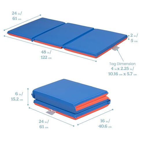 ECR4Kids Premium Folding Rest Mat, 3-Section, 2in, Sleeping Pad, Blue/Red in Kuwait