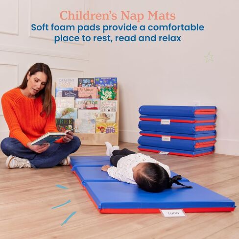 ECR4Kids Premium Folding Rest Mat, 3-Section, 2in, Sleeping Pad, Blue/Red in Kuwait