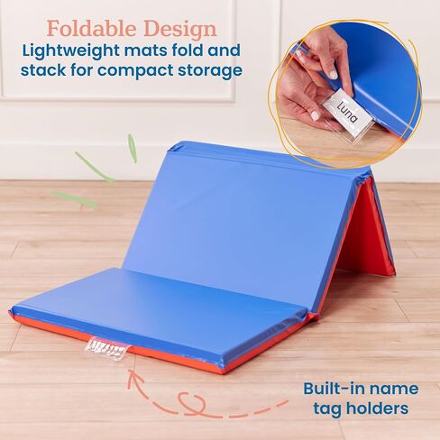 ECR4Kids Premium Folding Rest Mat, 3-Section, 2in, Sleeping Pad, Blue/Red in Kuwait