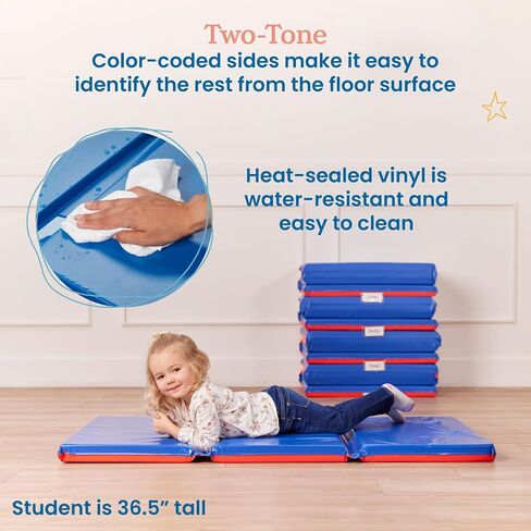 ECR4Kids Premium Folding Rest Mat, 3-Section, 2in, Sleeping Pad, Blue/Red in Kuwait
