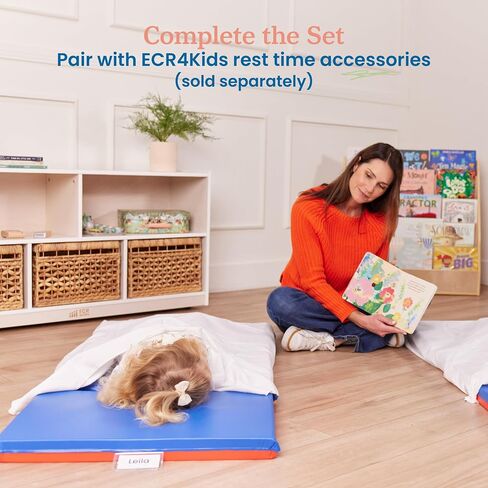 ECR4Kids Premium Folding Rest Mat, 3-Section, 2in, Sleeping Pad, Blue/Red in Kuwait