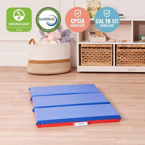 ECR4Kids Premium Folding Rest Mat, 3-Section, 2in, Sleeping Pad, Blue/Red in Kuwait