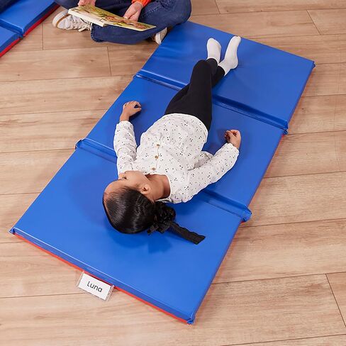 ECR4Kids Premium Folding Rest Mat, 3-Section, 2in, Sleeping Pad, Blue/Red in Kuwait