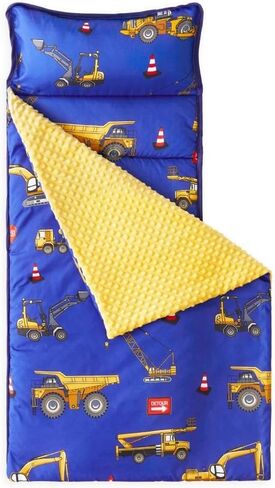 Wake In Cloud - Toddler Nap Mat with Pillow and Minky Fleece Blanket, for Kids Boys Ages 3 Plus in Daycare Preschool Kindergarten, Roll Up Sleeping Bag, Construction Trucks in Kuwait