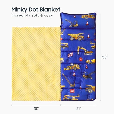 Wake In Cloud - Toddler Nap Mat with Pillow and Minky Fleece Blanket, for Kids Boys Ages 3 Plus in Daycare Preschool Kindergarten, Roll Up Sleeping Bag, Construction Trucks in Kuwait