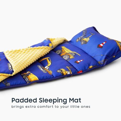 Wake In Cloud - Toddler Nap Mat with Pillow and Minky Fleece Blanket, for Kids Boys Ages 3 Plus in Daycare Preschool Kindergarten, Roll Up Sleeping Bag, Construction Trucks in Kuwait