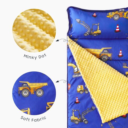 Wake In Cloud - Toddler Nap Mat with Pillow and Minky Fleece Blanket, for Kids Boys Ages 3 Plus in Daycare Preschool Kindergarten, Roll Up Sleeping Bag, Construction Trucks in Kuwait