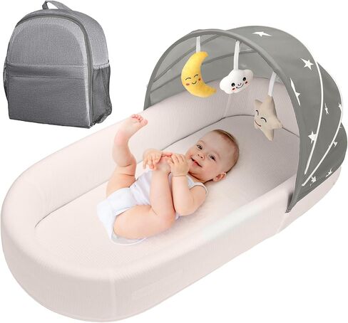 Portable Baby Bassinet- Travel Bassinet for Newborn and Infant, Suitable for Indoor & Outdoor Carry, Lightweight Foldable Washable, Portable Bassinet for Baby Travel, Portable Travel Bassinet, Grey in Kuwait