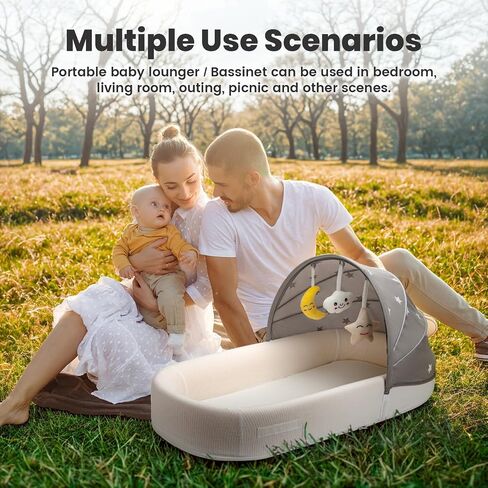 Portable Baby Bassinet- Travel Bassinet for Newborn and Infant, Suitable for Indoor & Outdoor Carry, Lightweight Foldable Washable, Portable Bassinet for Baby Travel, Portable Travel Bassinet, Grey in Kuwait
