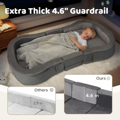 ENITYA Foldable Foam Toddler Travel Bed with Washable Cover | Portable Floor Cot for Kids 25–48 Months, Easy to Use, Compact for Grandparents' House, Camping, Hotel Stays, Grey in Saudi Arabia
